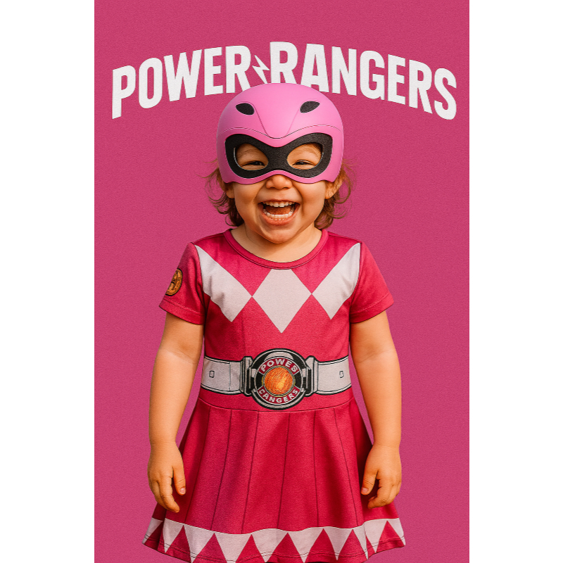 FANTASIA INFANTIL VESTIDO POWER RANGER ROSA MENINAS ANIVERÁRIOS FESTAS CARNAVAL