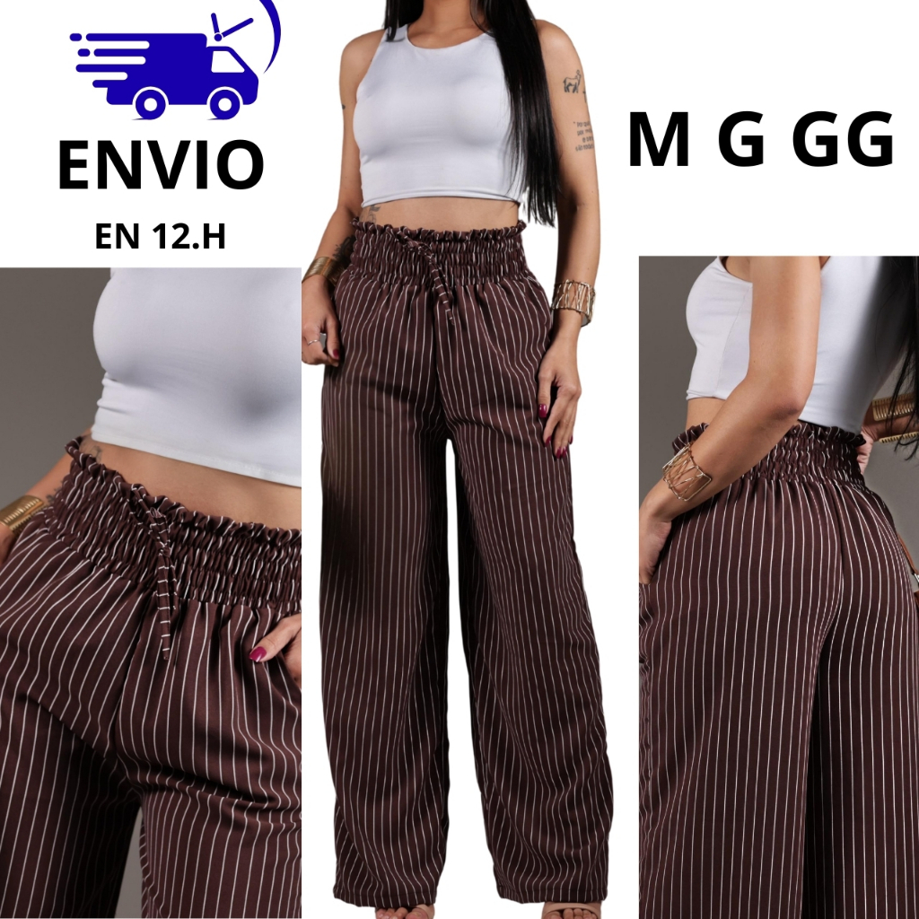 Calça Pantalona Feminina Duna Listrada Estampada Com As Listras Con Forro