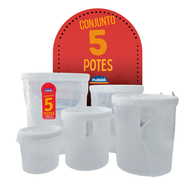 Kit De 5 Potes Grandes = 7,6L + 4,5L + 3,2L + 1,8L + 720 ml - qualidade Plasútil em Oferta na Shopee