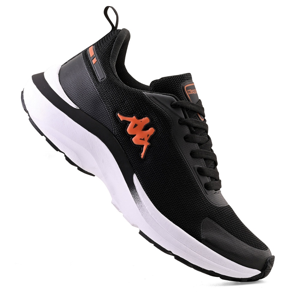 Detalhes do Tênis Kappa Drive Feminino Masculino Original Preto Laranja Corrida Academia Confortável