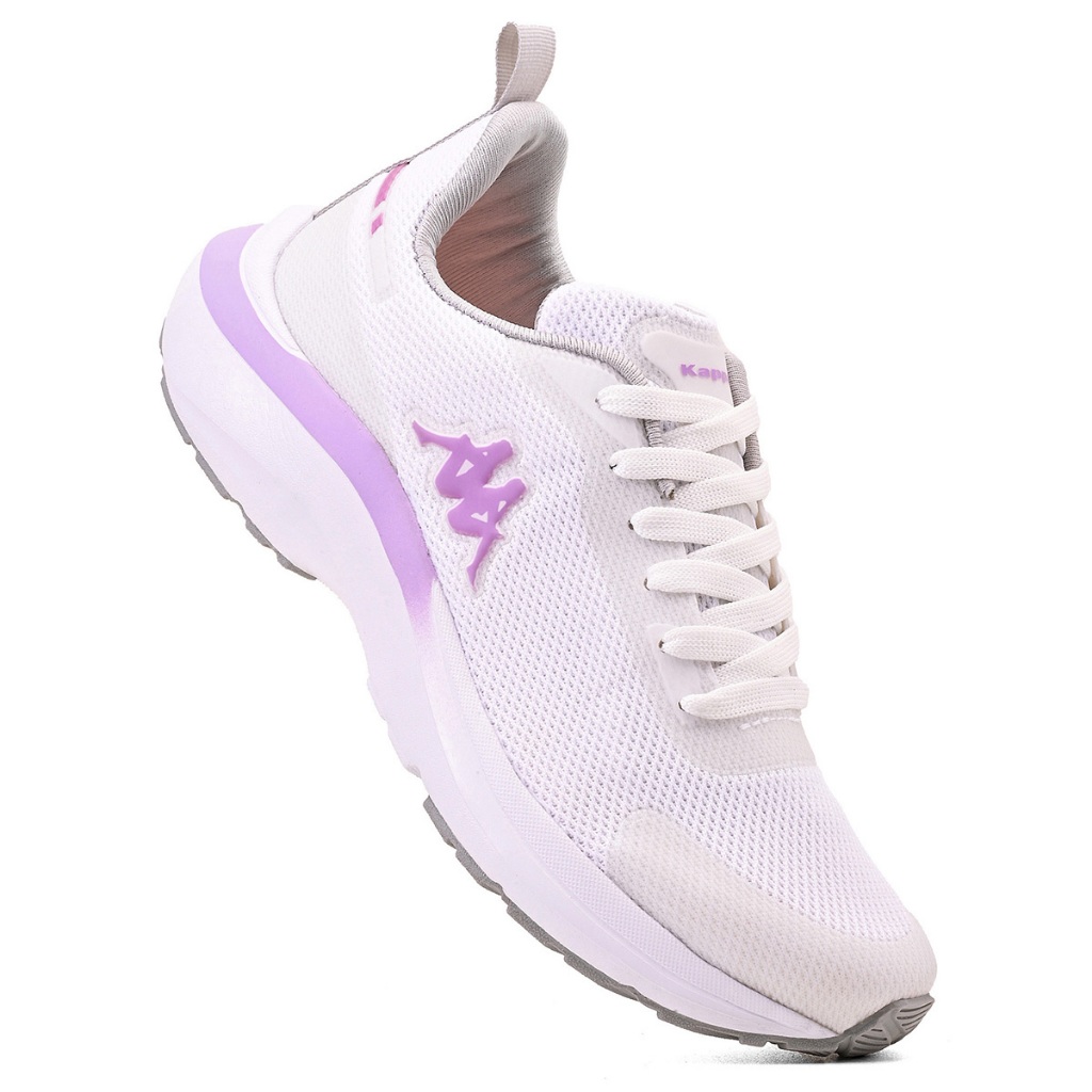 Detalhes do Tênis Kappa Drive Feminino Original Branco Lilás Corrida Academia Confortável