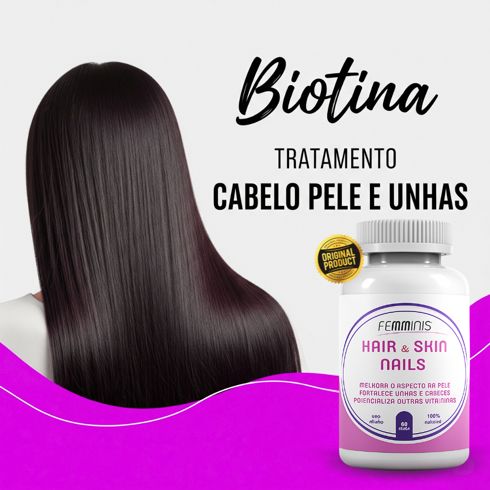 Femminis Biotina 60 Cápsulas - Saúde e Beleza de Cabelos e Unhas