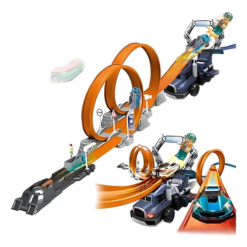 Pista Tipo hot wheels Com Lançador De Carros Race Com 2 Looping Double 720