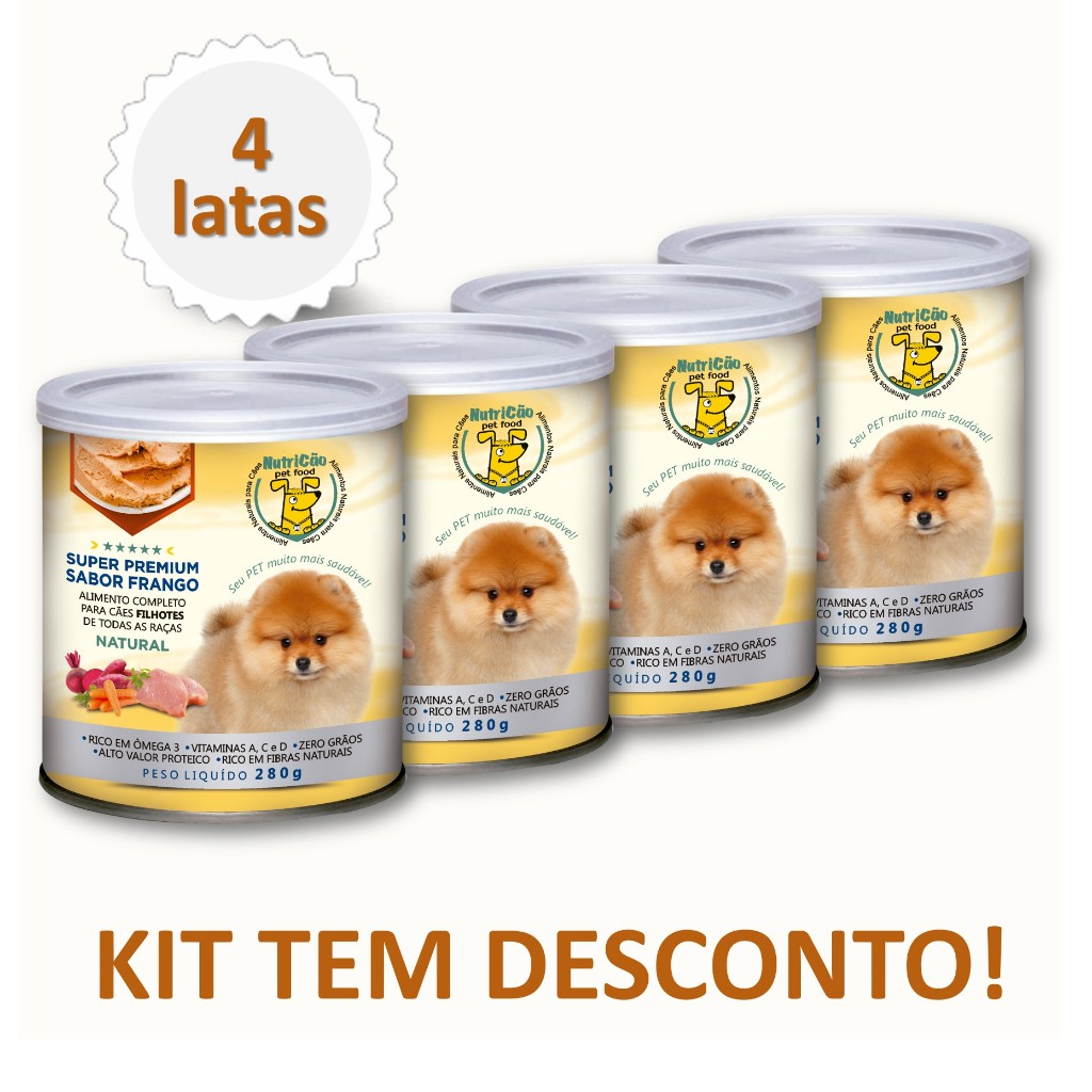 Kit Ração Úmida Molhada Cães Filhotes Sabor Frango Max Benefícios NutriCão Pet Food Patê Natural