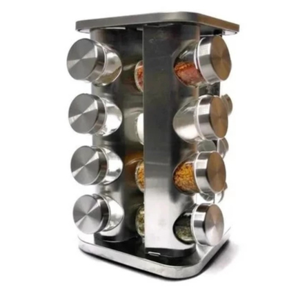 Suporte Porta Tempero com Base Giratória 16 Peças Inox Gourmet