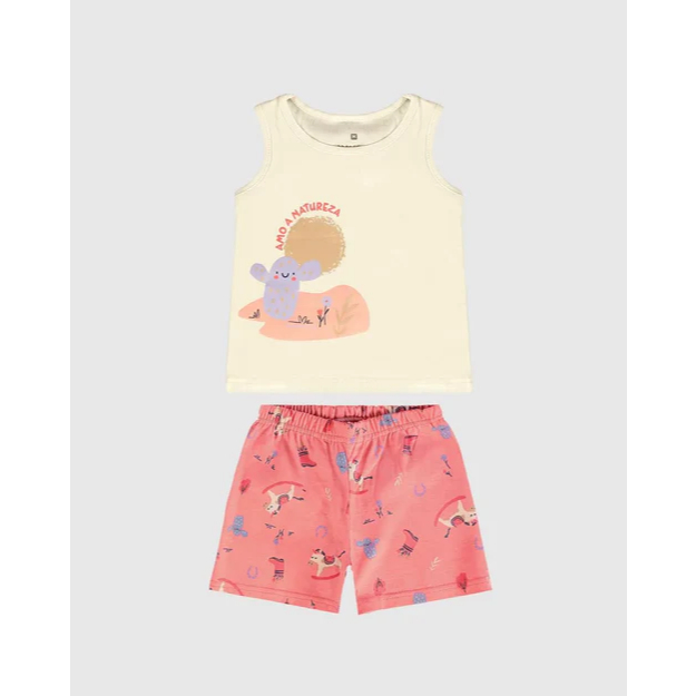 Conjunto Infantil Menina Malwee Kids – Regata + Shorts Estampado Algodão 100%