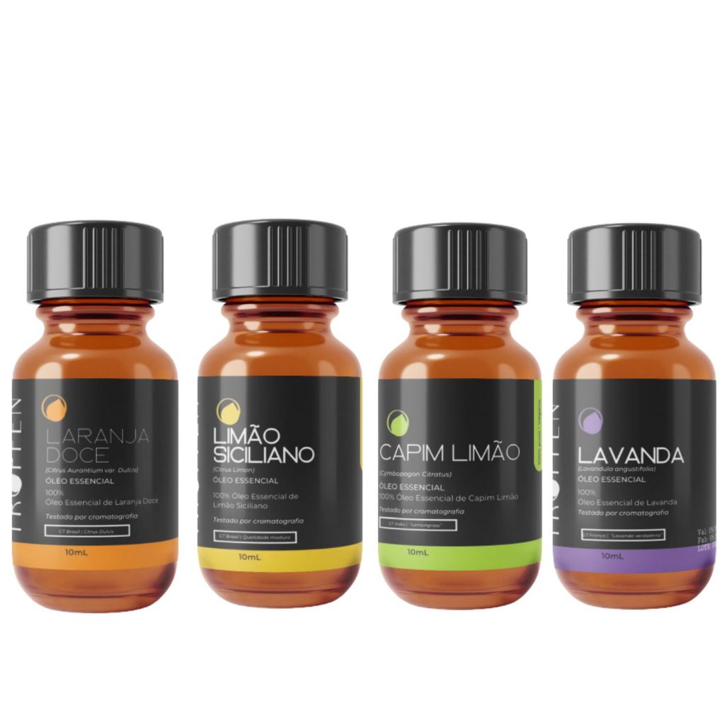 Kit 4 Óleo Essencial Puro - Lavanda + Limão Siciliano + Laranja Doce + Capim Limão 10 ml cada em Oferta na Shopee