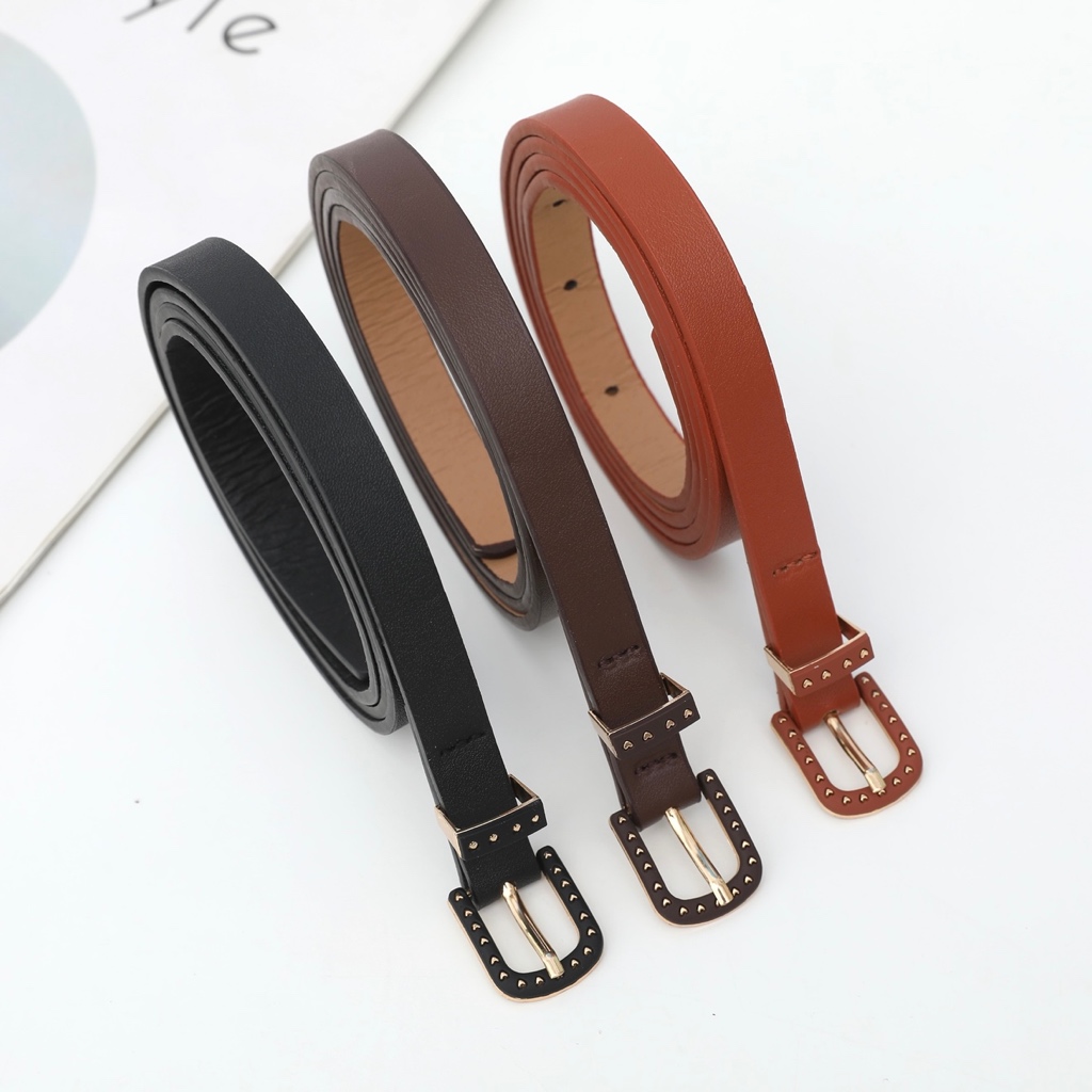 Cinto De Couro Feminino Coreano – Fino Preto Com Fivela De Pino De Liga Para Uso Diário