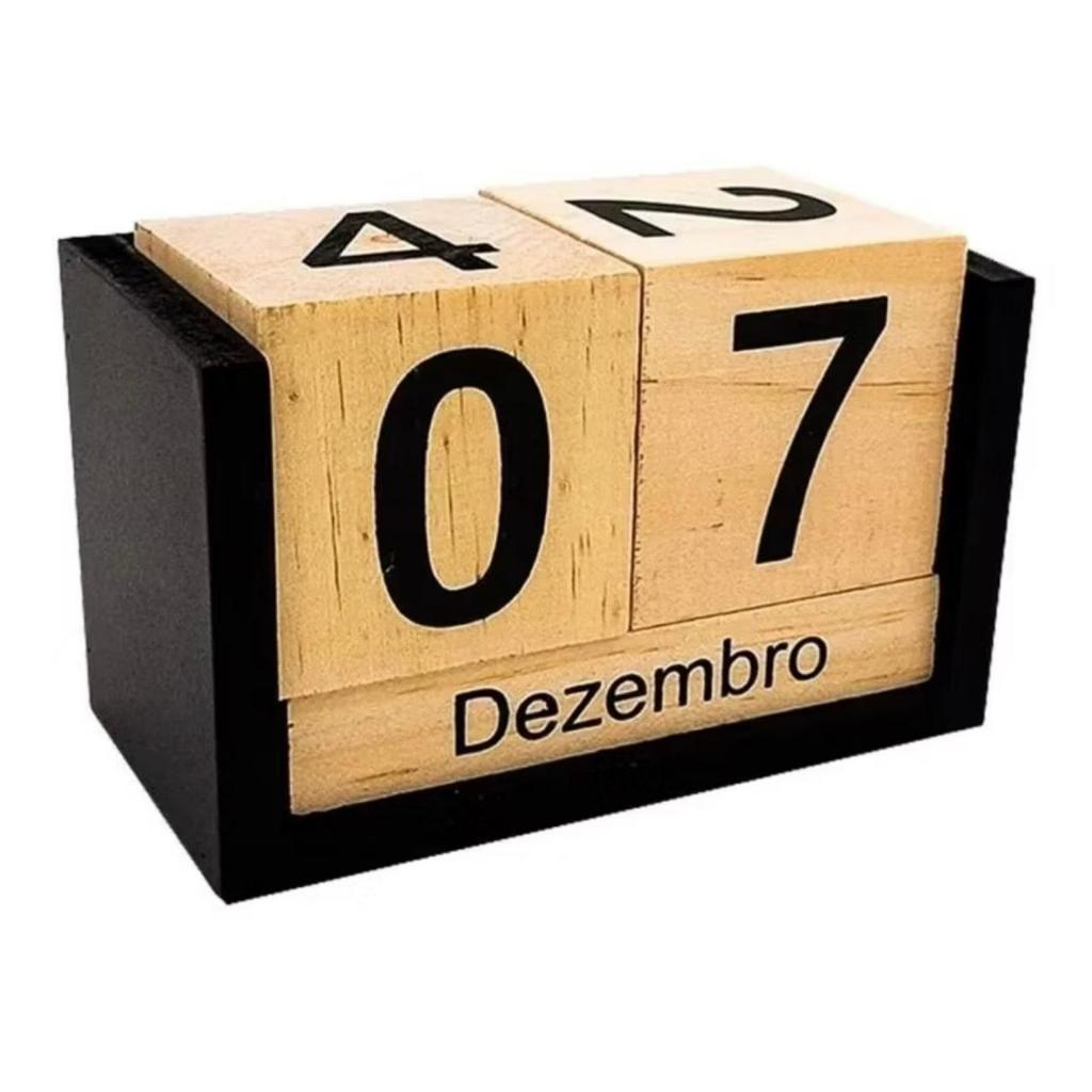 Calendário Permanente Madeira Decorativo Cubo BEGE  Ref.3214