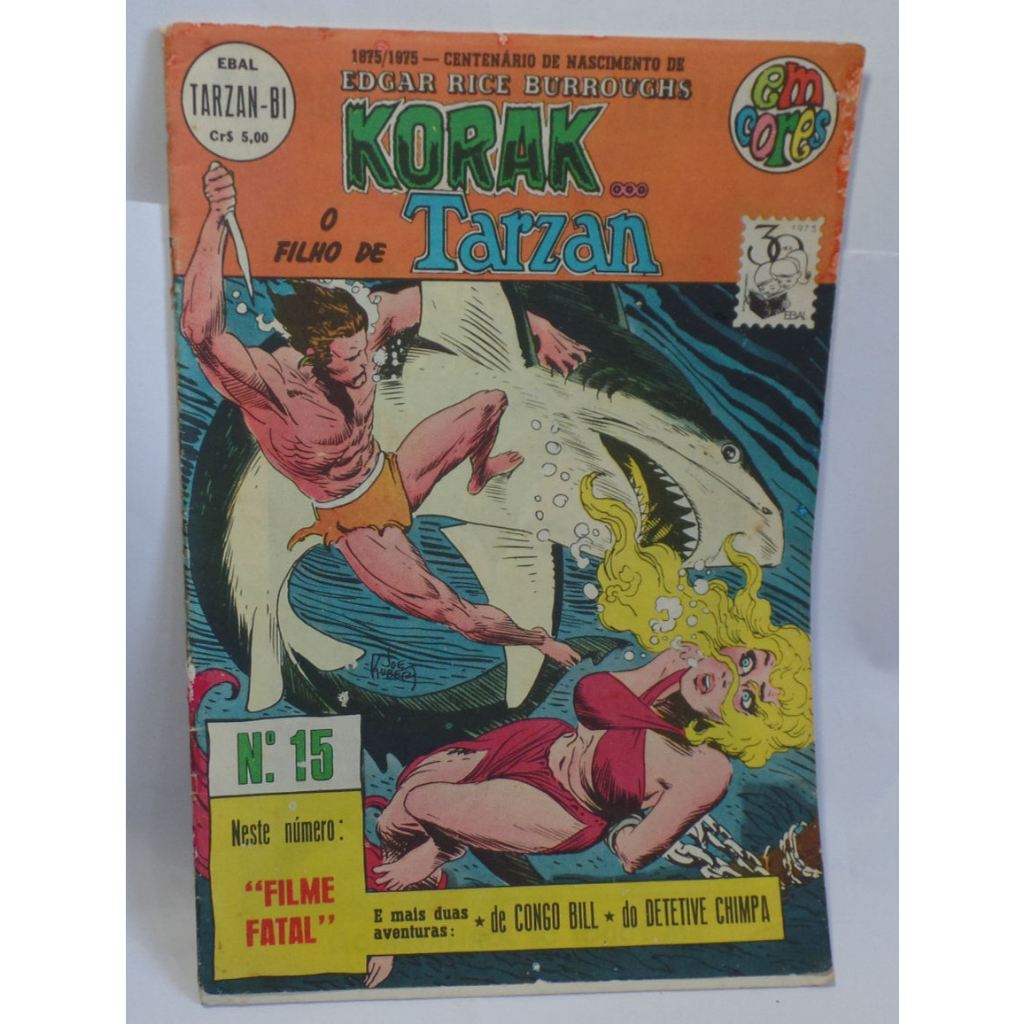 Gibi revista em quadrinhos antigo - Tarzan-Bi nº 15 de 1975 (Korak o filho de Tarzan) - em cores