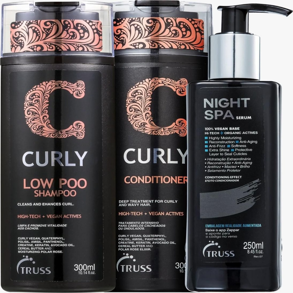 Kit Truss Curly  - Low Poo Shampoo 300ml + Condicionador 300ml + Night SPA 250ml