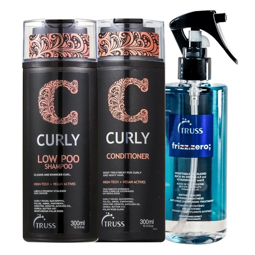 Kit Truss Curly  - Low Poo Shampoo 300ml + Condicionador 300ml + Frizz Zero Máscara Líquida 260ml