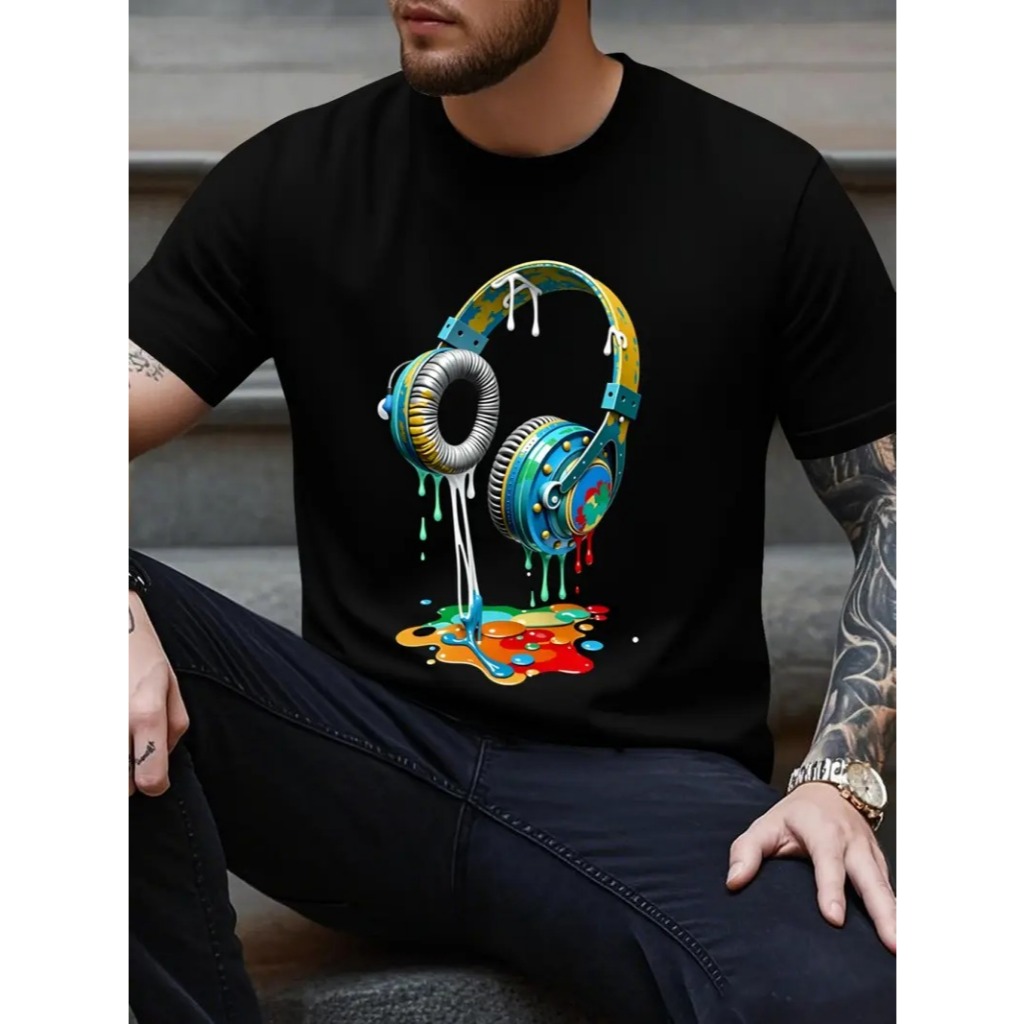 Camiseta Algodão Adulto Infantil PlusSize Fone Ouvido Derretido Colorido DJ Streetwear Premium em Oferta na Shopee