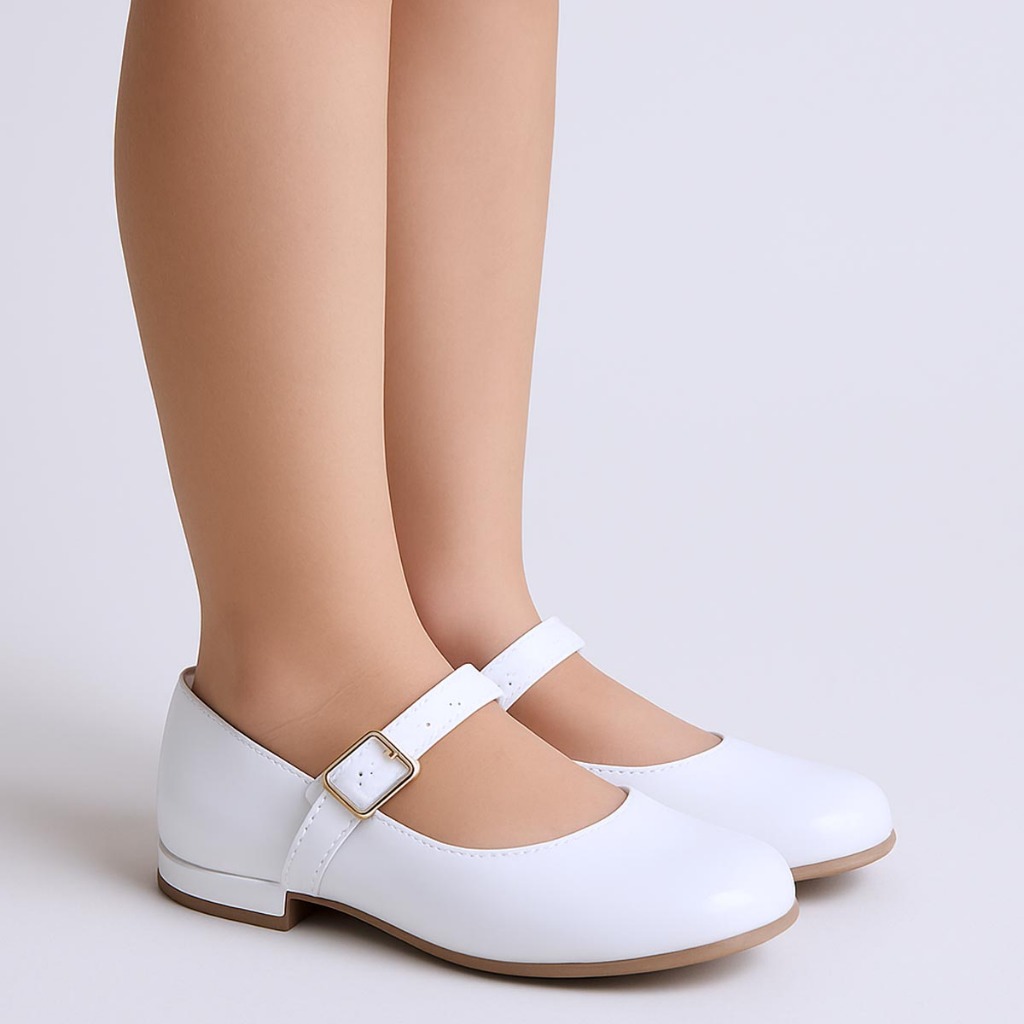 Sapato Boneca Salto Branco Verniz Daminhas Dama Honra Social