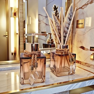 Kit Lavabo Vidro Luxo Com Bandeja Branco Vidro Ambar Banheiro Aroma Difusor em Oferta na Shopee