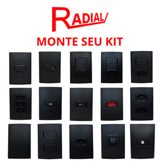 Radial Linha Ouro Preto Tomada Interruptor 4x2 10A/20A Tomadas Simples 10A Tomada 20A Tomada com Tecla Espelho