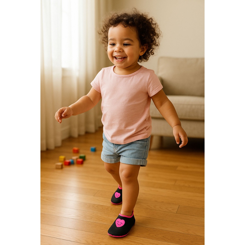 Sapatilha Antiderrapante Infantil coração Antiderrapante Confortável Macia Meia Magicc Kids S101