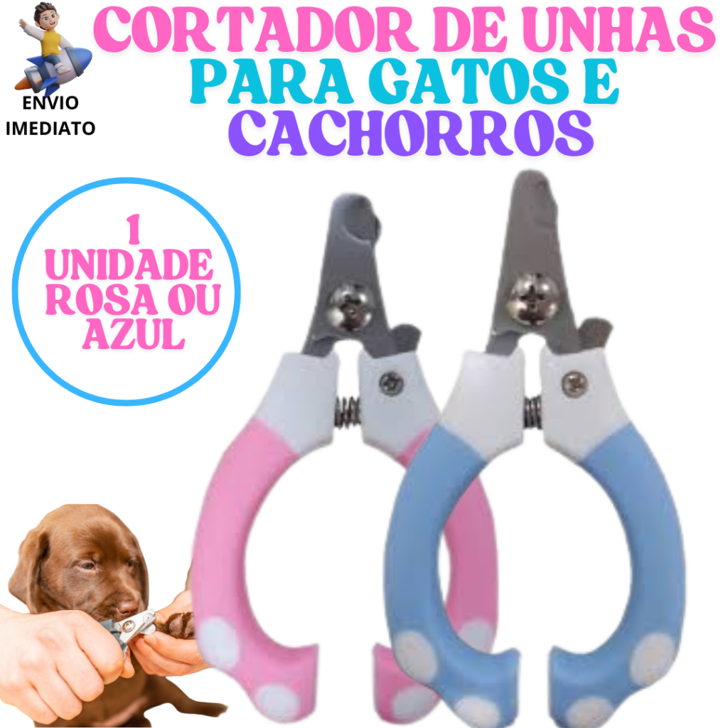 Alicate Cortador de Unha para Cachorro Gato Pet Roedor Patinha Médio com Trava Segurança Colorido