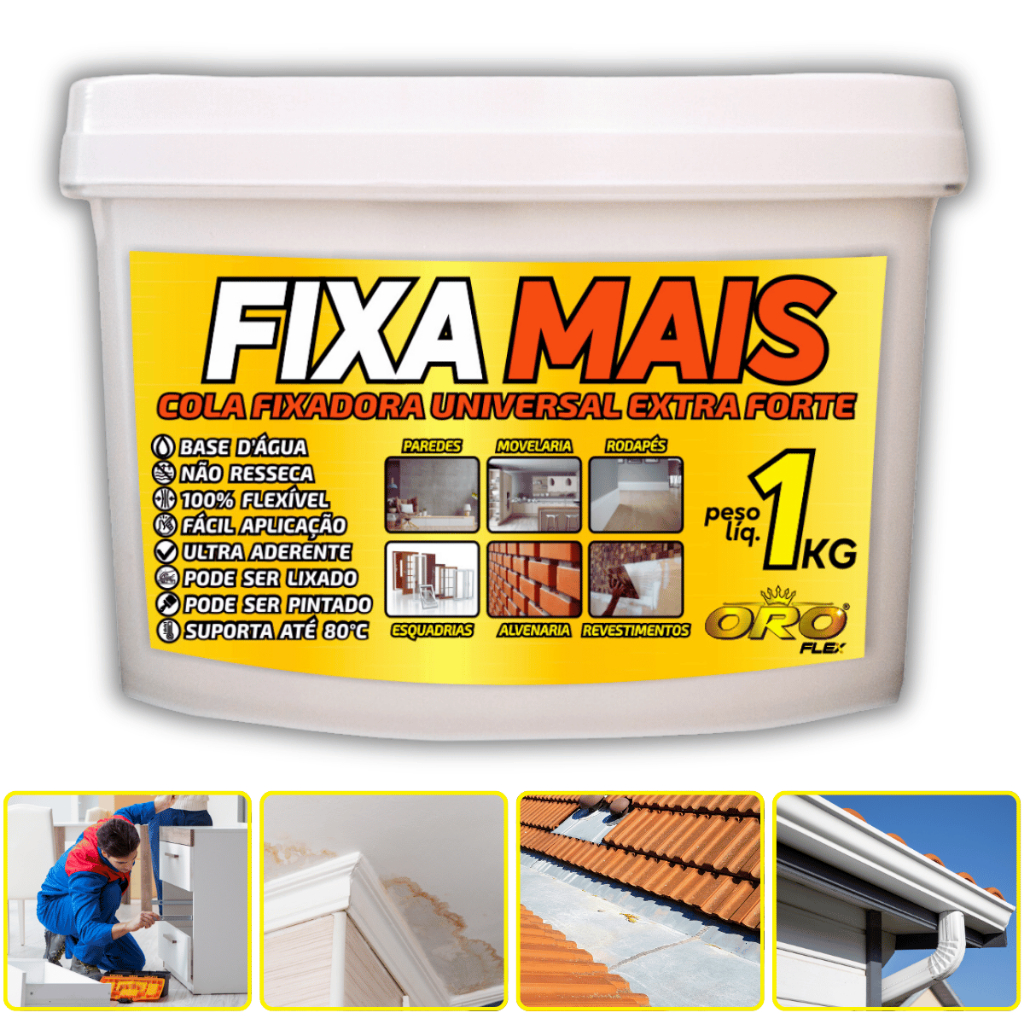 Adesivo Cola Fixa Tudo rodapé rodateto Forro Espumas Isopor 1KG Branco FIXA MAIS OROFLEX 1KG BRANCO