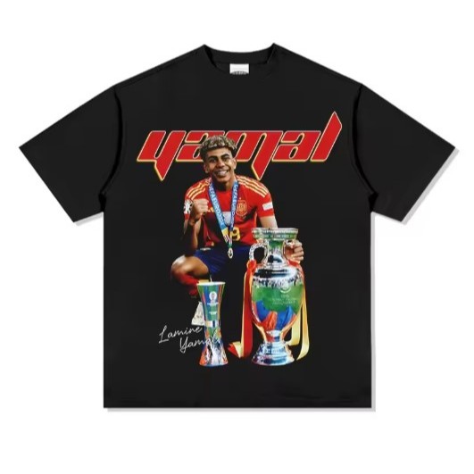 Camiseta Estampa Adulto/Infantil Em Algodão Lançamento Unissex Jogador de Futebol Lamine Yamal.