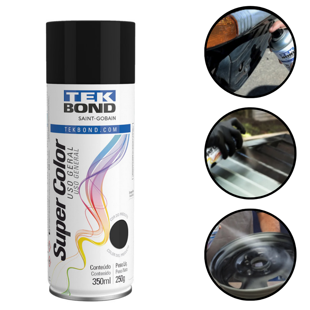 Tinta Aerossol Preto Fosco Uso Geral350ml Spray Color Tek Bond em Oferta na Shopee
