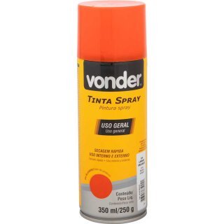 Tinta Spray Laranja Brilhante Uso Geral 350ml Vonder Secagem Rápida - Laranja Brilhante