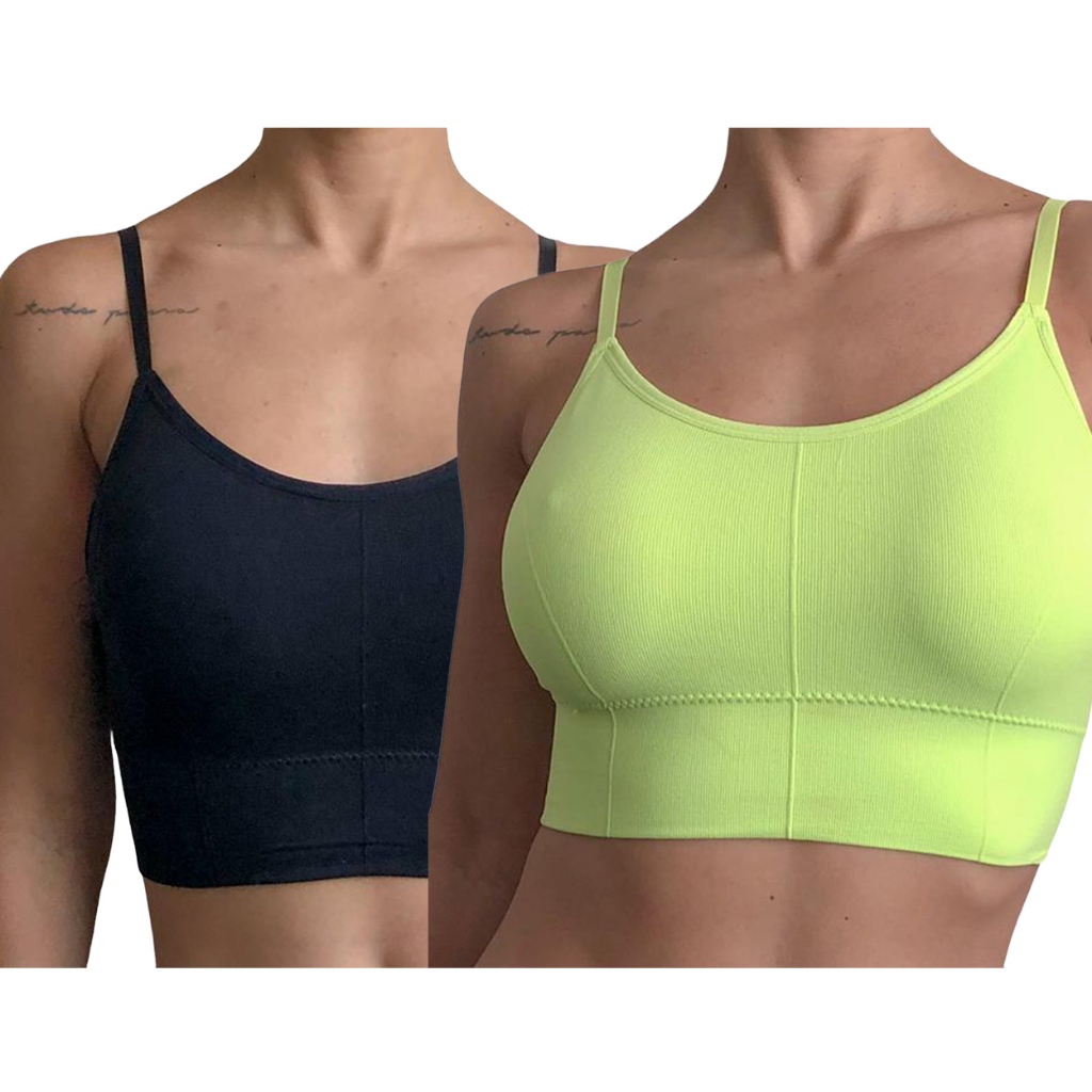 Kit 2 Top De Alcinha Academia Feminino Fitness Com Bojo Liso em Oferta na Shopee