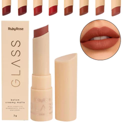 Batom Creamy Matte Glass Ruby Rose Alta Cobertura Aveludado Acabamento Matte