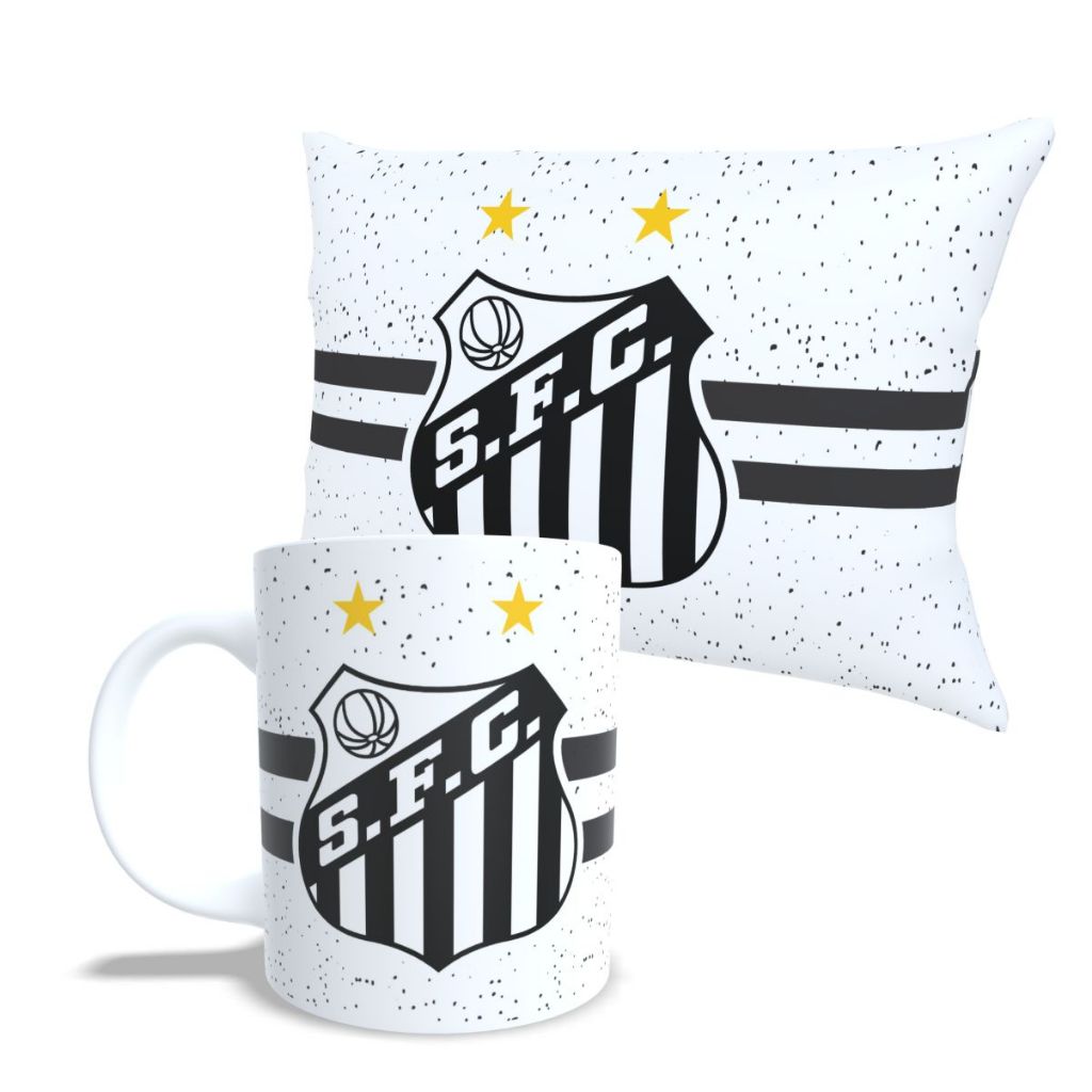 KIT CANECA+ ALMOFADA PEROSNALIZADA SANTOS E OUTRO VARIOS TIMES PEIXÃO DO CORAÇÃO em Oferta na Shopee