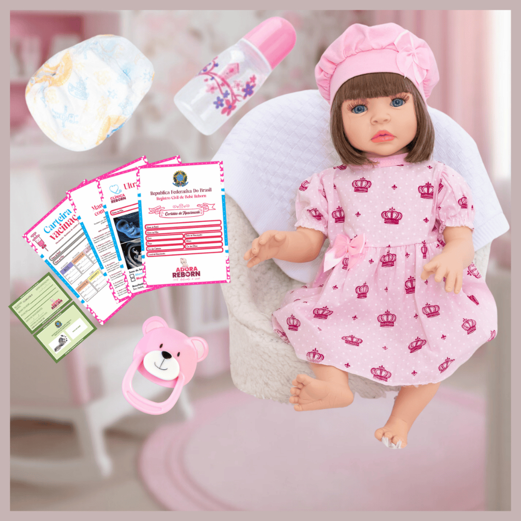 Bebê Reborn Boneca Realista Vestido Coroa Silicone Pode Dar Banho - Mom & Baby