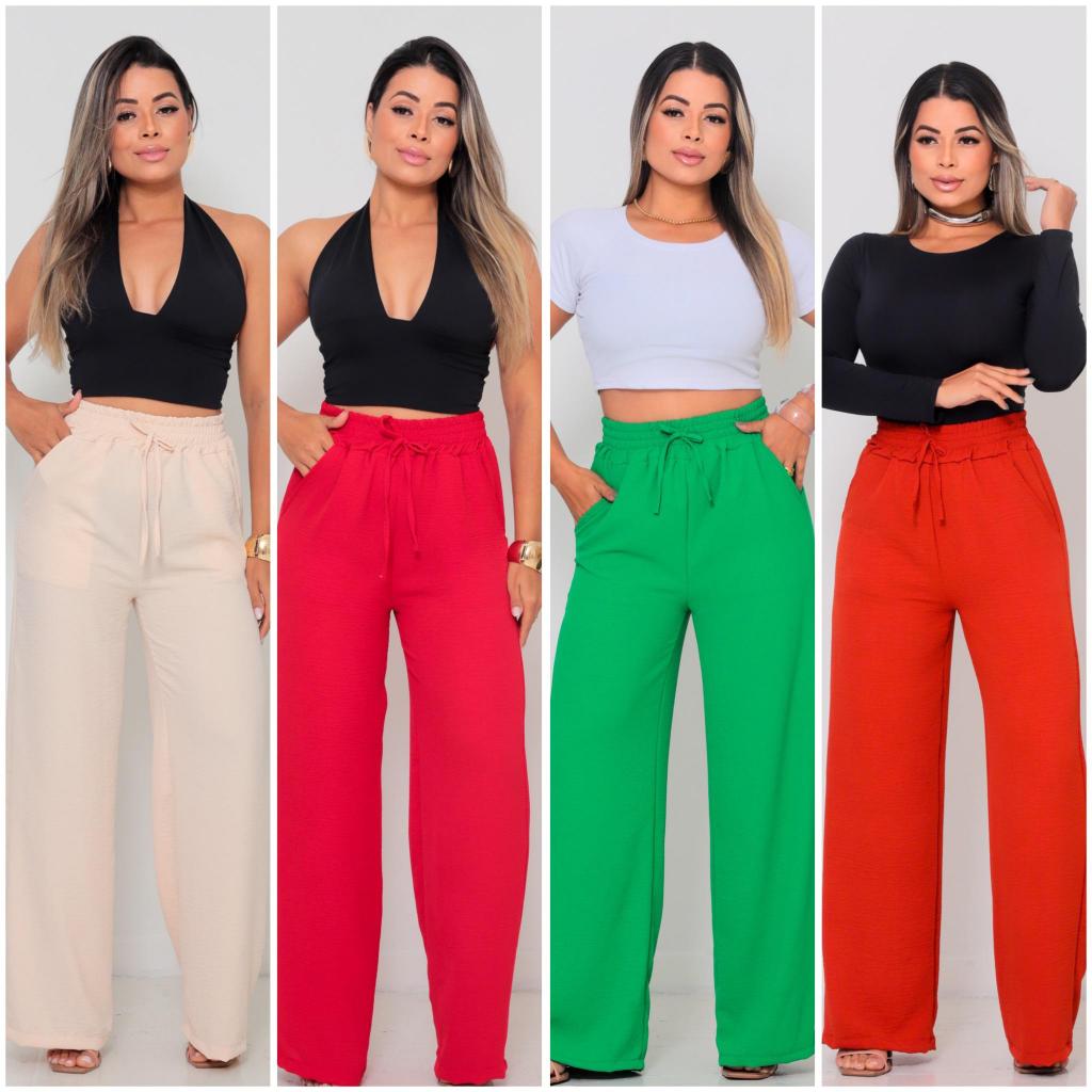 Calça Pantalona Feminina Tecido Duna com elastico na cintura calça flare folgadinha