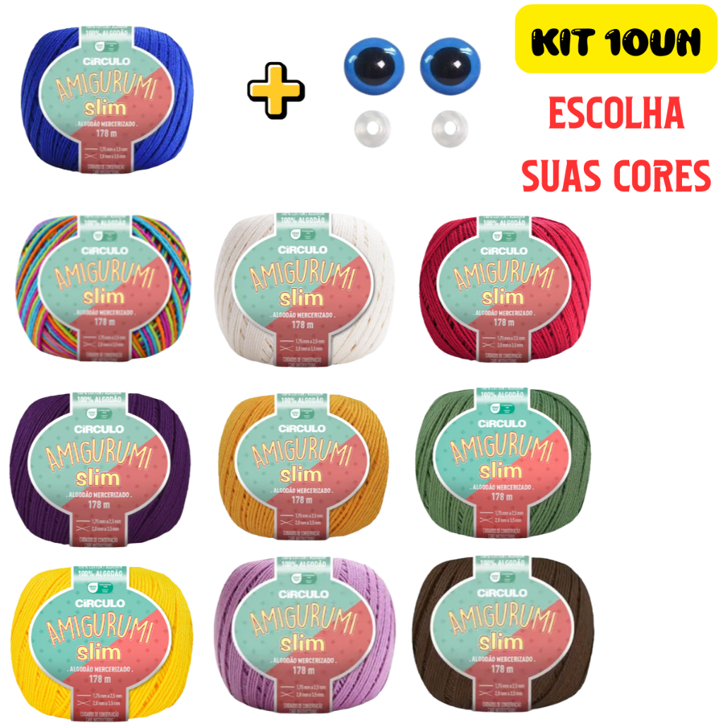 Kit 10 Novelos Fio Amigurumi Slim Linha Fina 178 Metros Circulo Linha Algodão Fina Leve Várias Cores