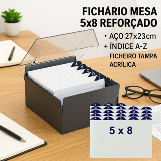 Fichário com Índice A-Z 5x8 Reforçado Aço 27x23cm Ficheiro Mesa Tampa Organizador até 500 Fichas em Oferta na Shopee