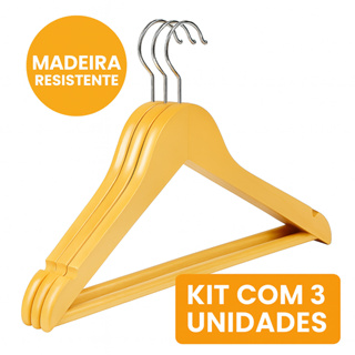 Kit 3 Cabides em Madeira Verniz Reforçado Organização para Quarto e Guarda Roupa Closet em Oferta na Shopee