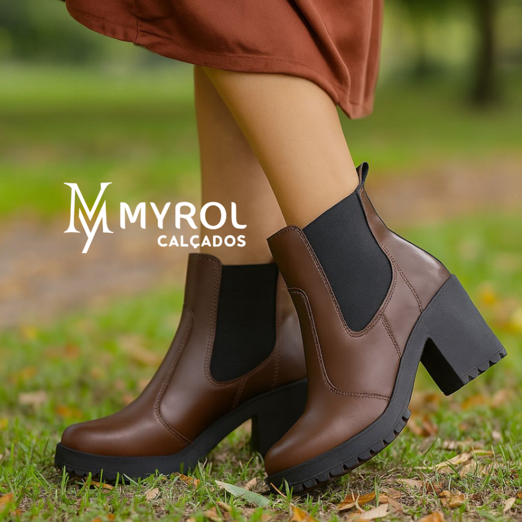 Bota Coturno Tratorado Salto Médio Elástico Marrom em Oferta na Shopee