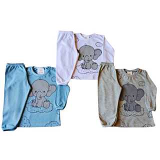 KIt Conjunto Bebê - Blusa Calça Manga Longa 100% Algodão Menina/Menino RN ao GG Ref 2009 em Oferta na Shopee