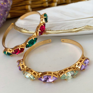 Bracelete fucsia e verde com banho de ouro / bracelete rosa bracelete menta bracelete lilás em Oferta na Shopee