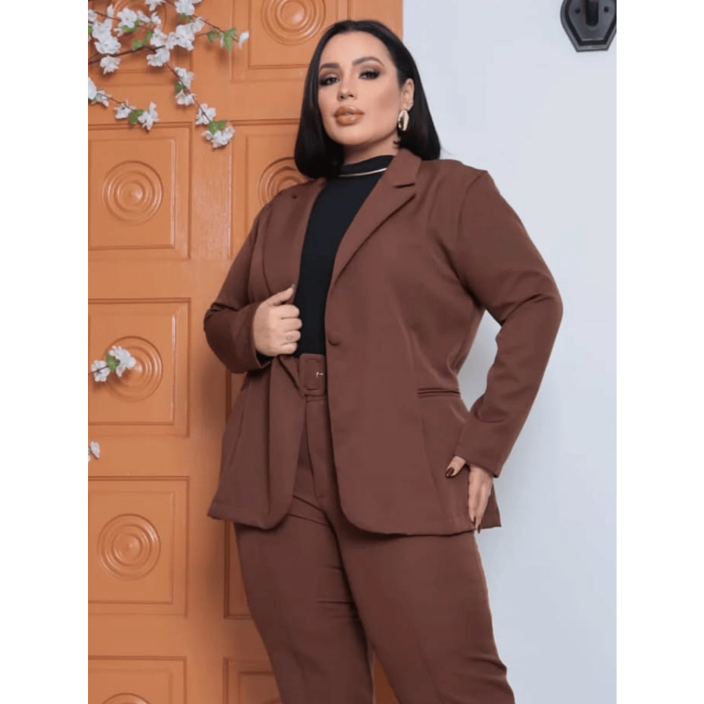 BLAZER FEMININO ALFAIATARIA PLUS SIZE SOCIAL BOTAO FORRADO BOLSO FALSO ELEGANTE OUTONO INVERNO