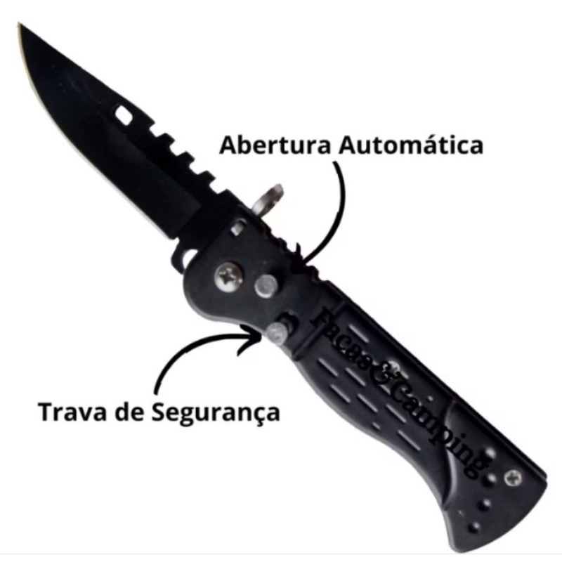 CANIVETE TÁTICO MILITAR PESCA CAMPING TRAVA DE SEGURANÇA 16CM