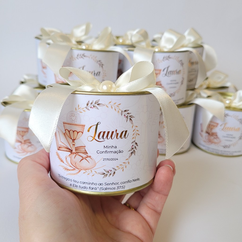 kit 10/20 Tubolatas Personalizada 6,5x8cm - Lembrancinha Eucaristia/Comunhão/Confirmação