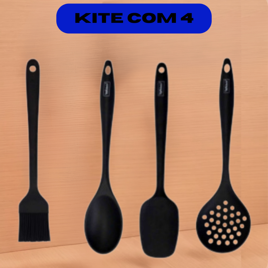 Espátula Multiuso de Silicone - Vermelha preto Multiuso Utensílio De Cozinha kite com 4