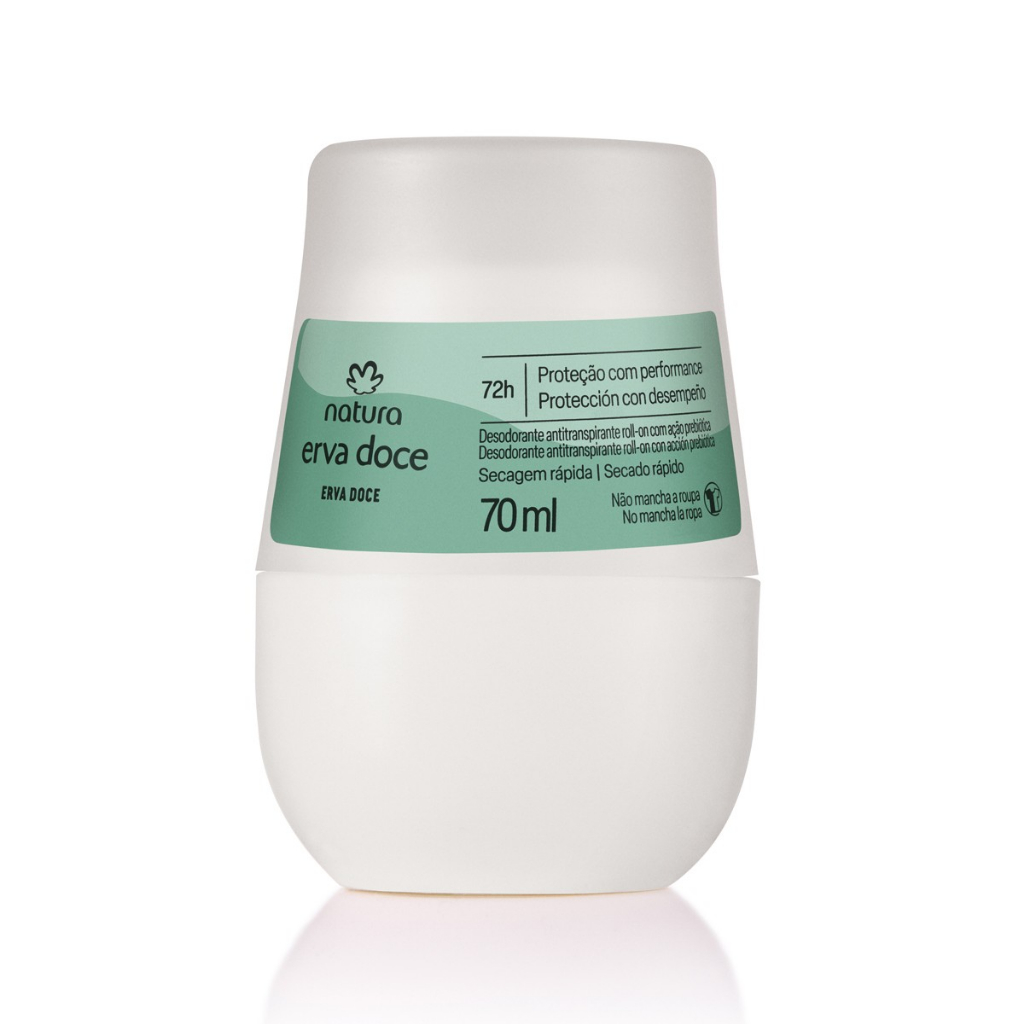 Desodorante Antitranspirante Roll-on Erva Doce Natura.