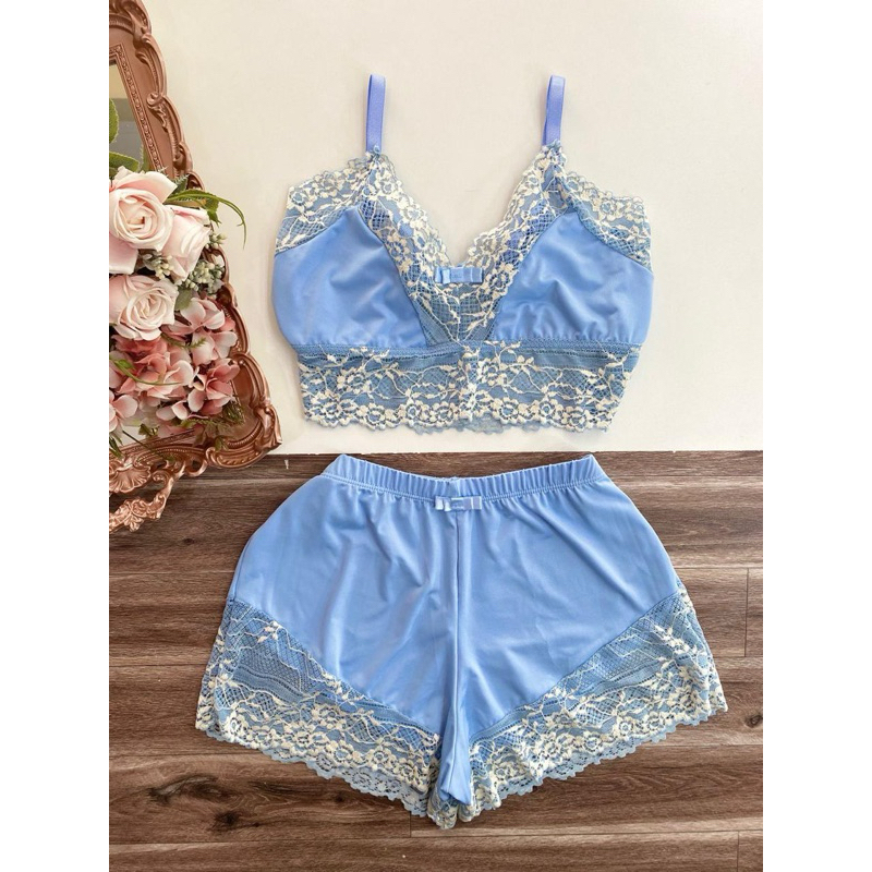baby doll cropped de renda  conjunto croped de renda sensual pijama de renda pijama linha noite (Bruna) em Oferta na Shopee