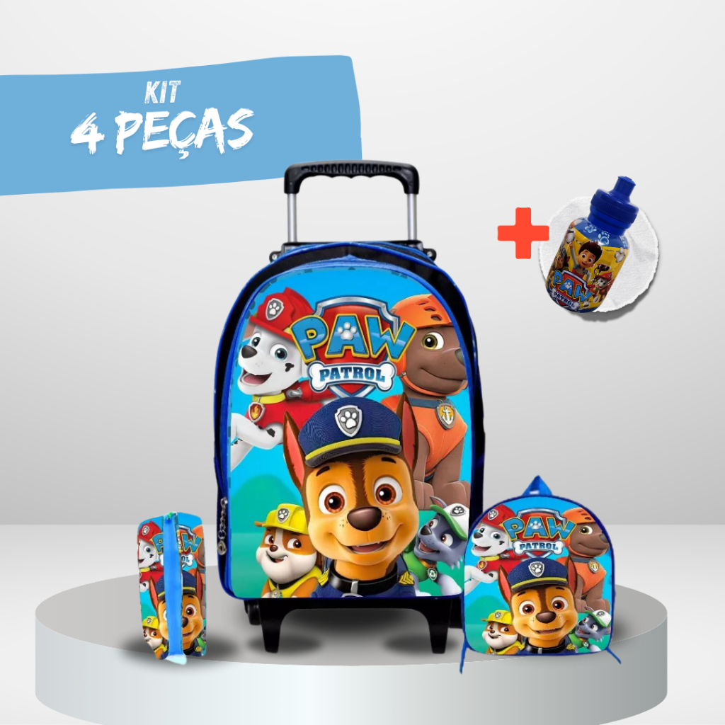 Kit Mochila Escolar Patrulha Canina + Lancheira + Estojo