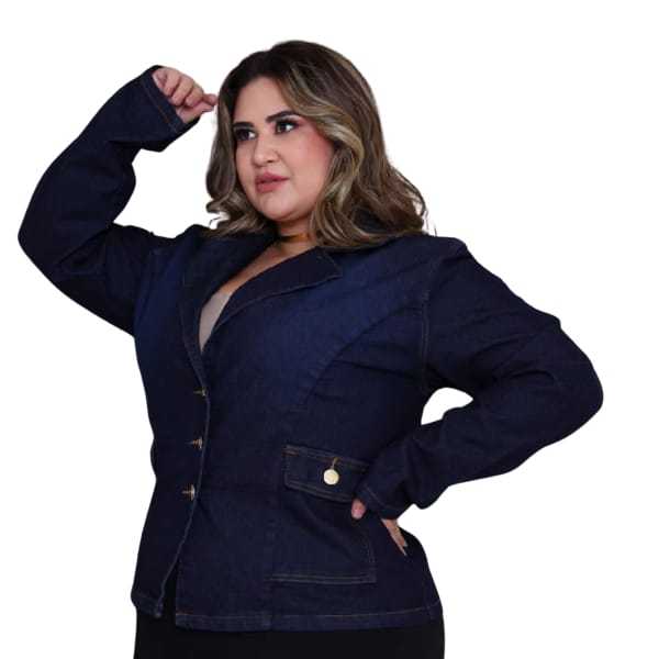 Blazer Feminino Jeans casaco Plus Size Com Lycra e Botões tendência modinha