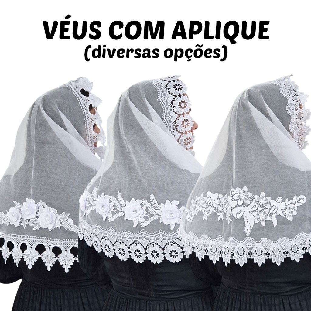 Véu Ccb Congregação Cristã Com Aplique Floral Diversos Modelos em Oferta na Shopee