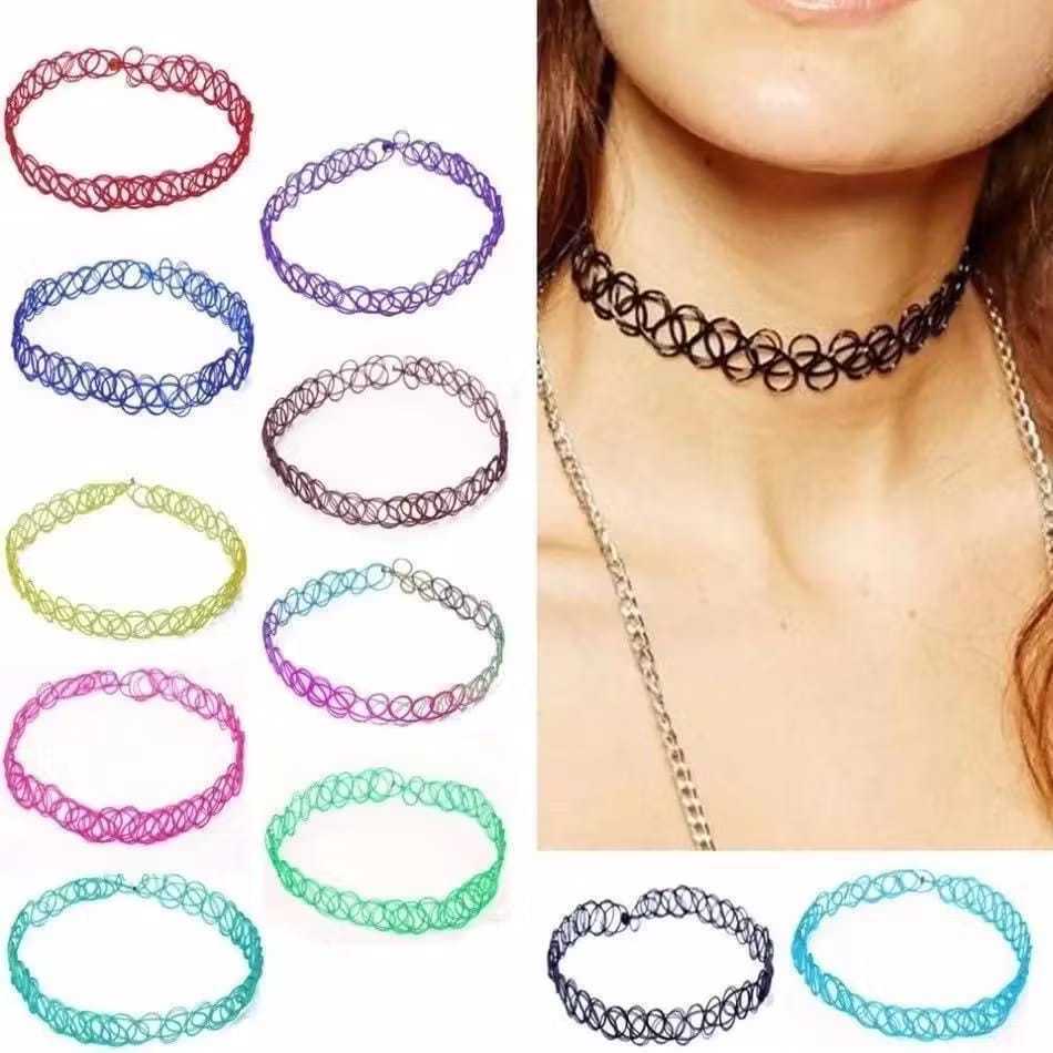 Kit 36 Gargantilha Colar Chocker Coleira Tipo Tattoo De Nylon Várias cores