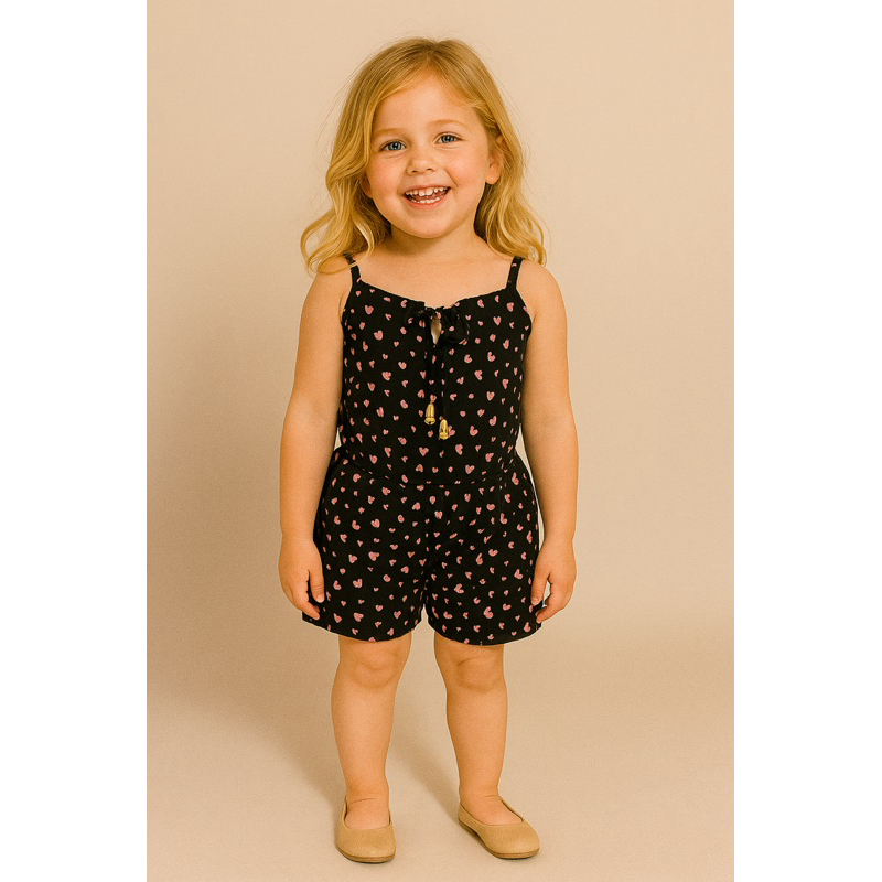 Look Blogueirinha Infantil – Macaquinho com Estampa de Coração para o Verão