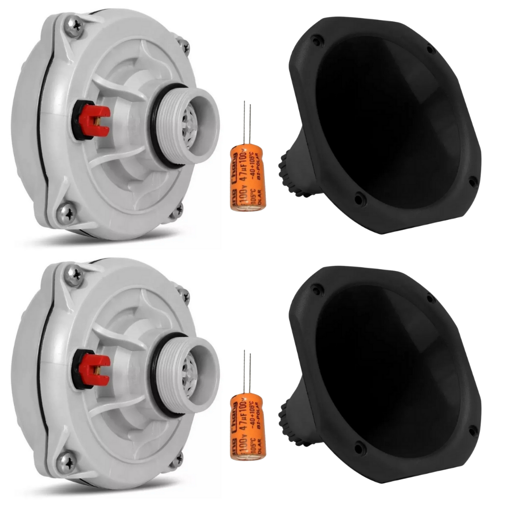 Kit Som Automotivo Com 2 Driver D250X Musicall 200W + 2 Corneta Curta + 2 Capacitor Caixa Trio Profissional Residencial
