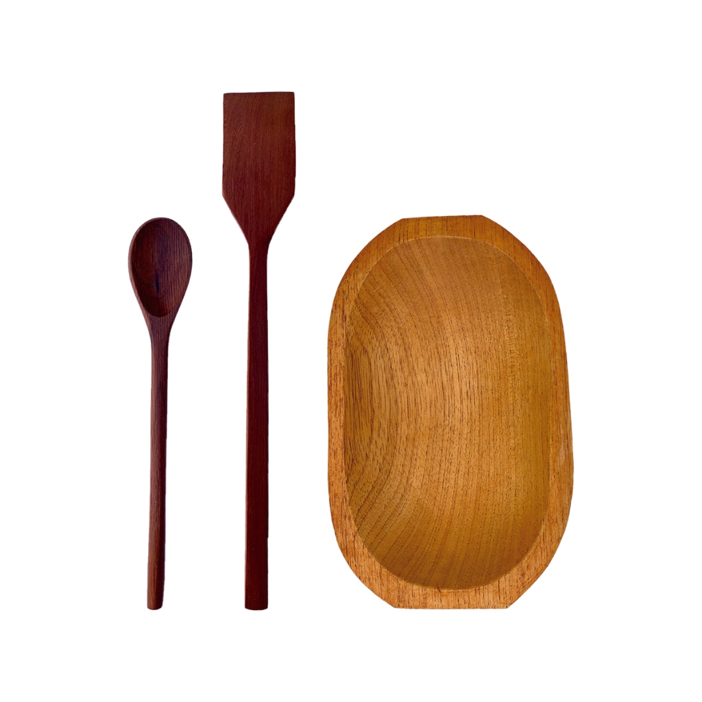 Kit Colher de Pau N1(27cm), Pá para Angu e Gamela Utensílios de Cozinha em Madeira Maciça Artesanal
